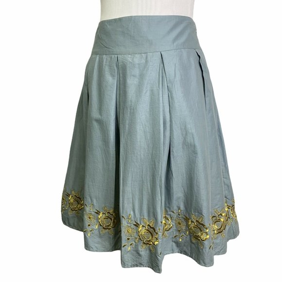 Halogen Blue Gold Floral Embroidery Pleated SKirt - Picture 6 of 10